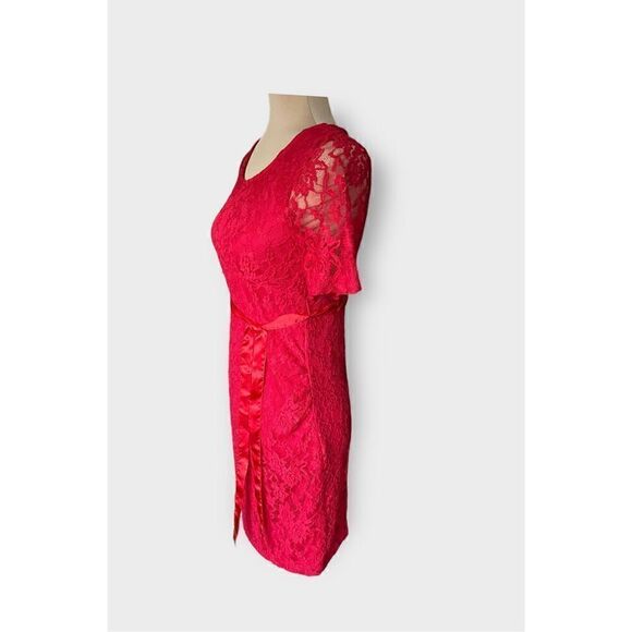 Planet Motherhood Short Sleeve Red Lace Maternity Dress with Satin Tie Size Smal - Picture 2 of 7